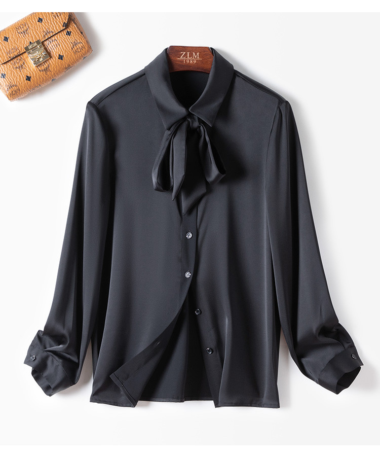 2020秋季新品纯色扎结领上身舒适女式长袖衬衫