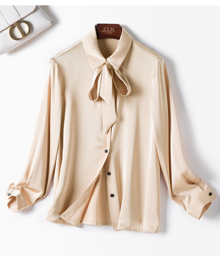 2020秋季新品纯色扎结领上身舒适女式长袖衬衫