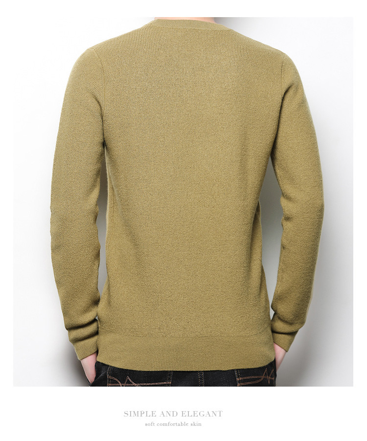 拉夏贝尔男装男士100羊毛衫秋冬季时尚百搭薄款圆领打底针织毛衣