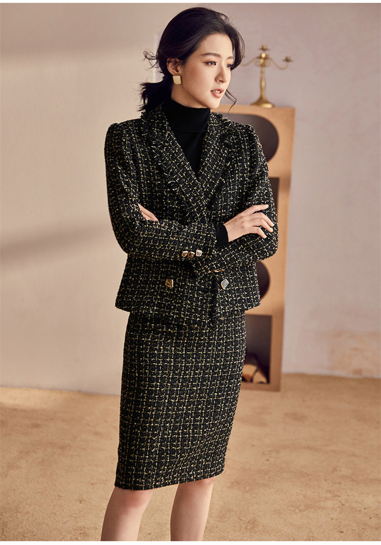 罗衣小香风粗花呢套装女西装外套半身裙时尚两件套