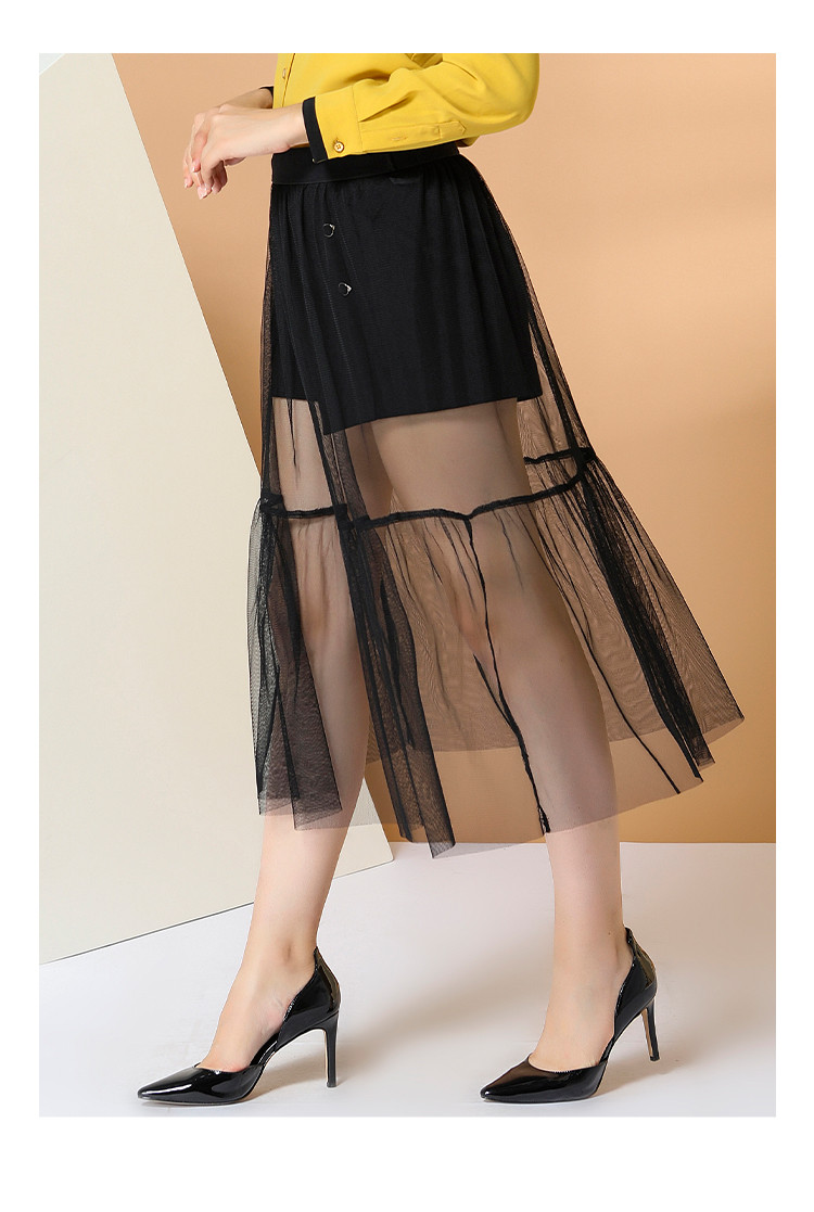 时尚网纱纯色微透半身裙女