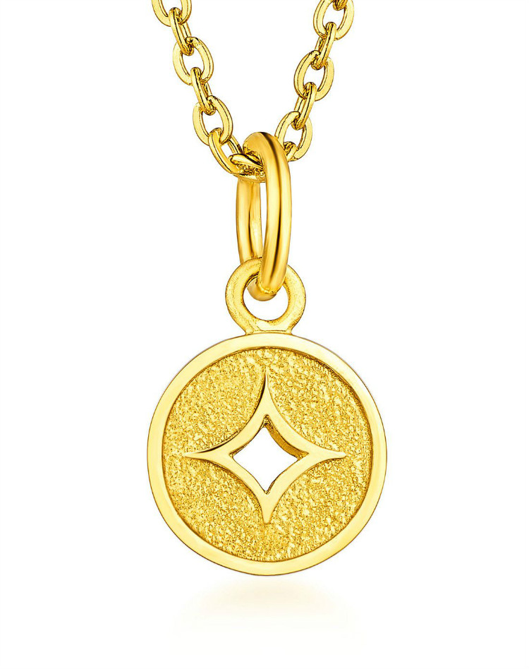 黄金吊坠足金铜钱女金挂坠小版无链送礼计价