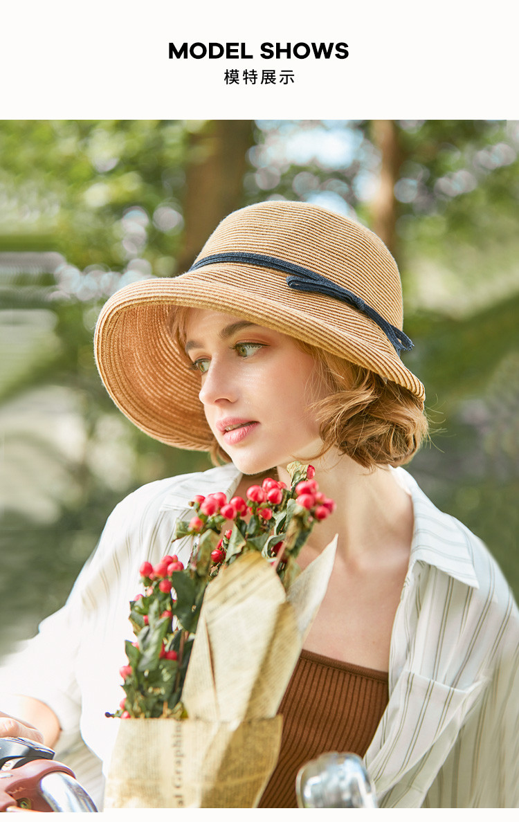 赫本风草帽子女款春夏季防晒遮阳帽遮脸太阳帽子防紫外线卷边帽子