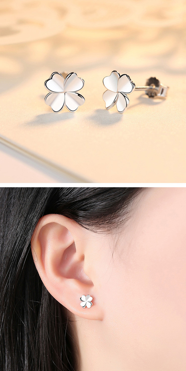 【11.11特惠】925纯银耳钉四叶草耳针银耳环饰品女友闺蜜礼物