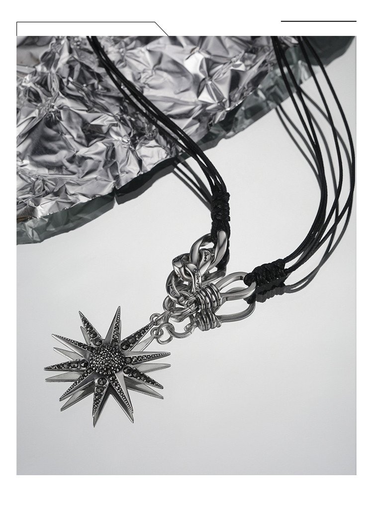 925银十芒星黑曜石多层项链女2021新款ins小众设计锁骨链