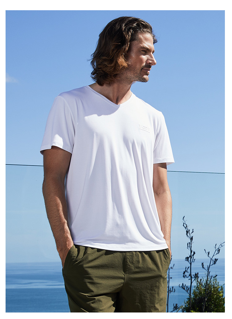 underwear【80s丝光莫代尔】秋季冰爽男士白半袖v领短袖男上衣