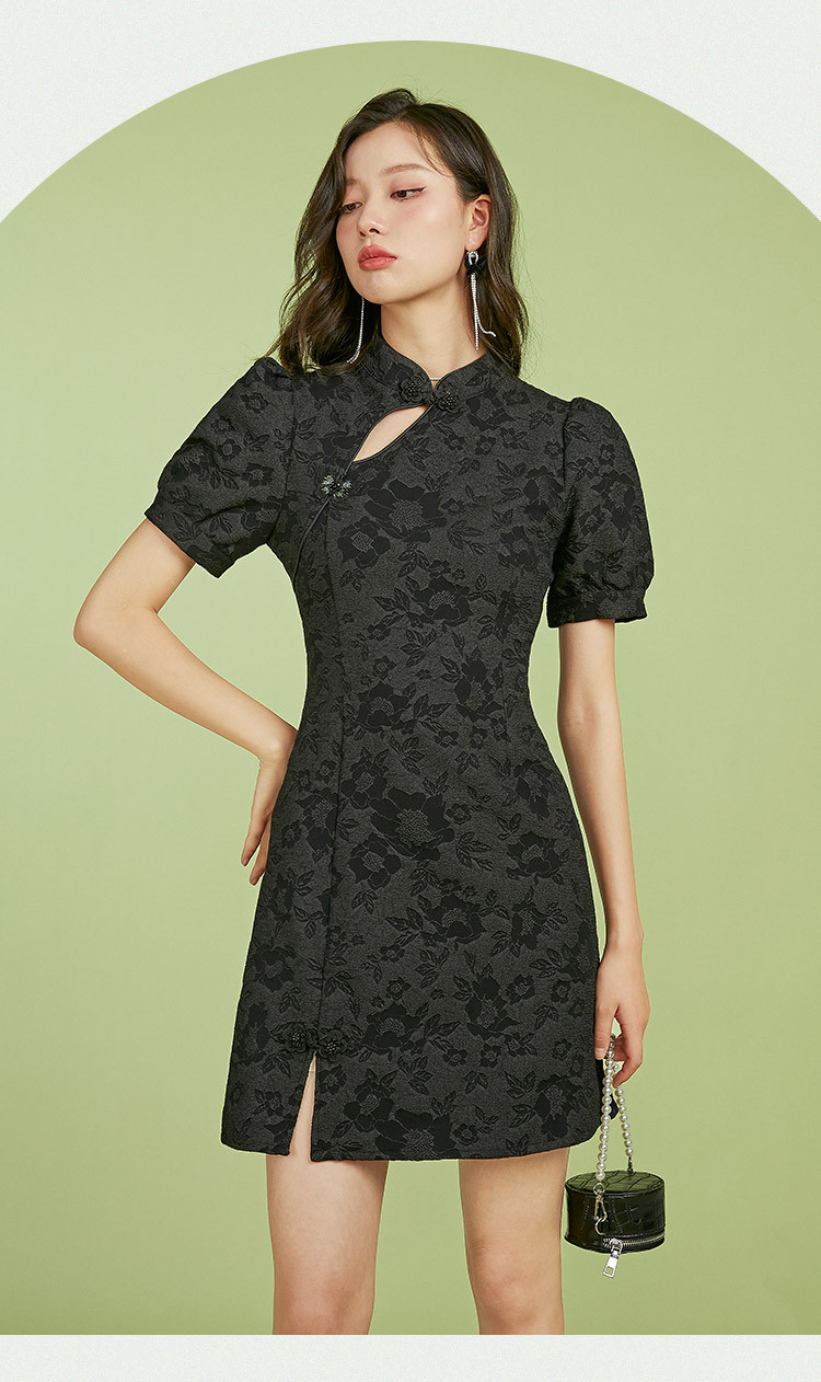 【民国风改良旗袍】夏季碎花泡泡袖下摆开叉连衣裙2021新款女