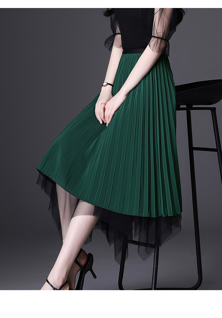 网纱半身裙女夏季两面穿不规则百褶裙高腰雪纺a字裙遮跨中长裙