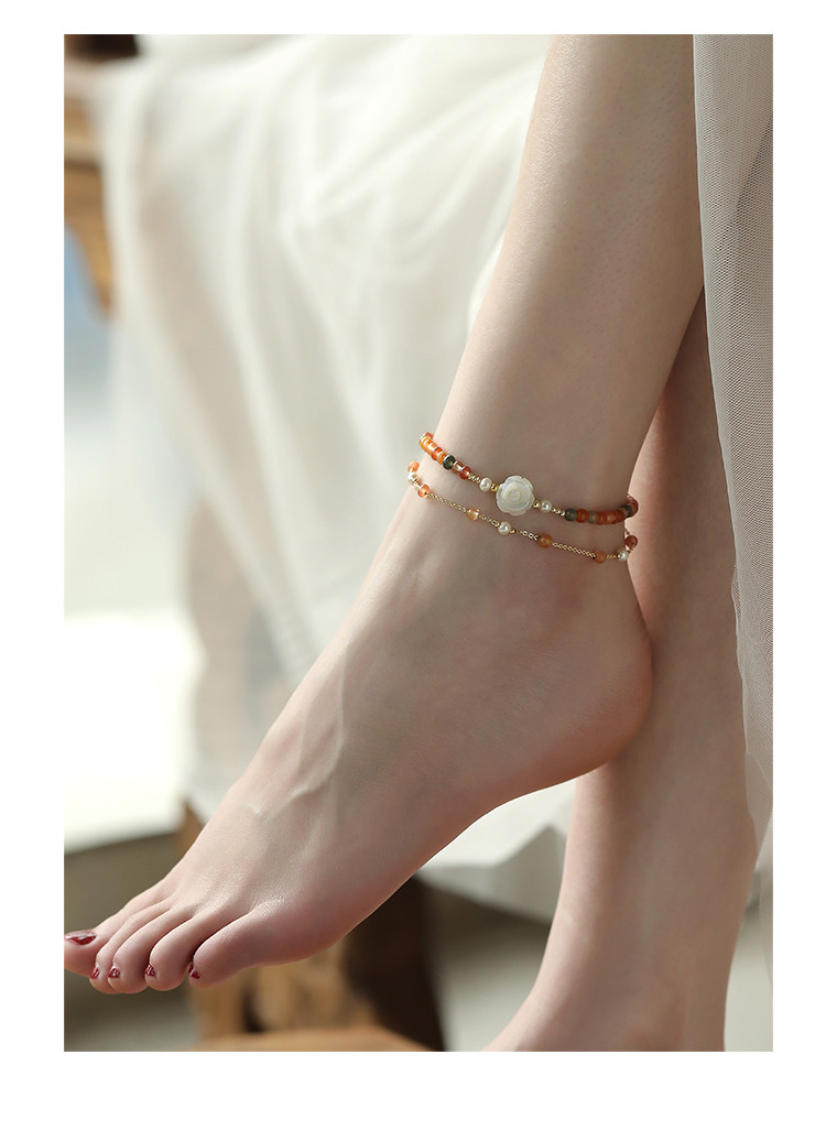 福禄寿脚链女ins小众设计森系双层复古异域风古风流苏脚踝链 卿故