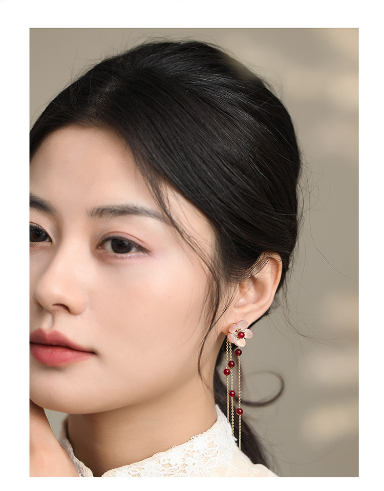 流苏耳环长款气质红色中国风耳坠古风仙气超仙森系个性耳饰绯落英