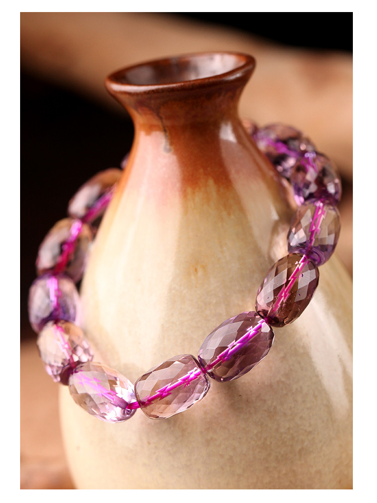 收藏级紫黄晶刻面手链女冰透紫水晶时尚气质百搭单圈手串