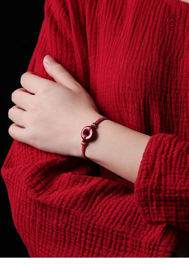 平安扣朱砂手链女本命年红色手串时尚中国红编织手绳饰品生日礼物