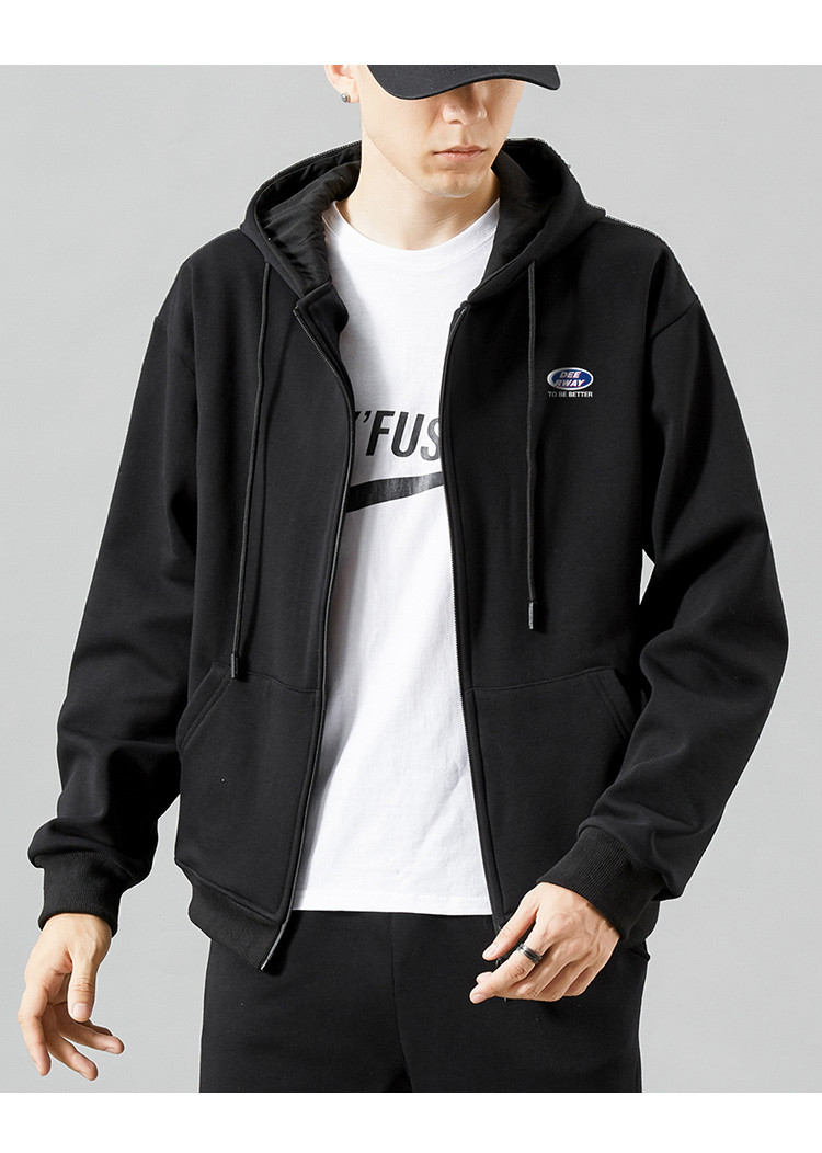 【口碑推荐】运动男式百搭兜帽衫拉链外套男时尚潮流开衫上衣男