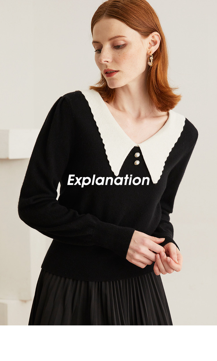 【纯羊毛】2021秋冬新款柔软法式大波浪边领泡泡袖羊毛衫