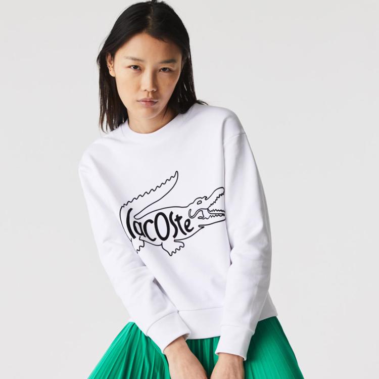 Lacoste 法国鳄鱼女装时尚休闲罗纹圆领运动卫衣女舒适休闲易搭女式卫衣 In White