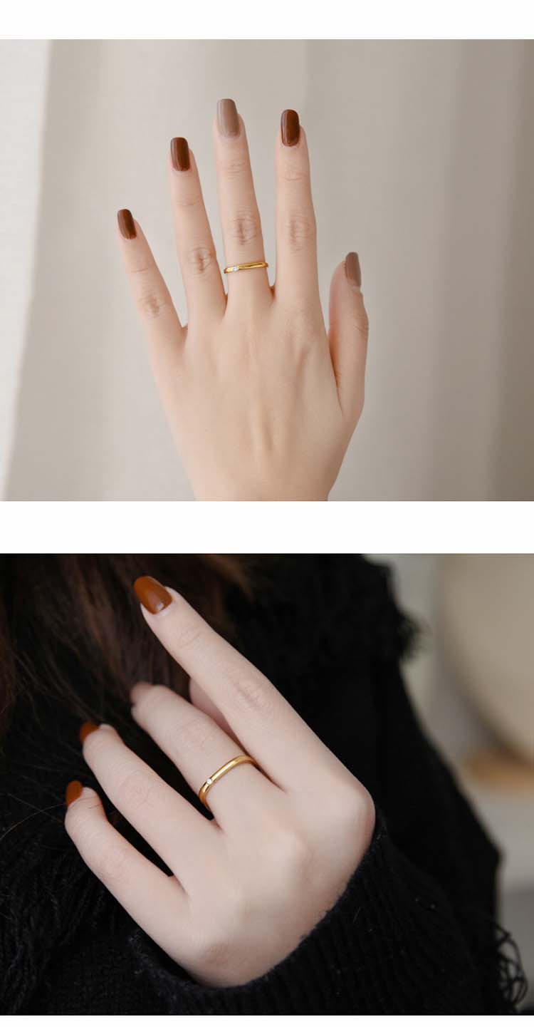 18k金小方戒简约时尚k金素方戒百搭钻戒