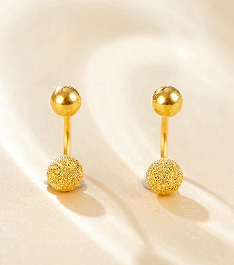 足金999圆珠金豆豆黄金耳钉女磨砂转运珠耳饰素金耳环耳针一对