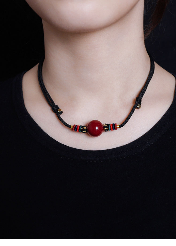 本命年红色朱砂项链女时尚复古吊坠锁骨链气质网红同款毛衣链饰品