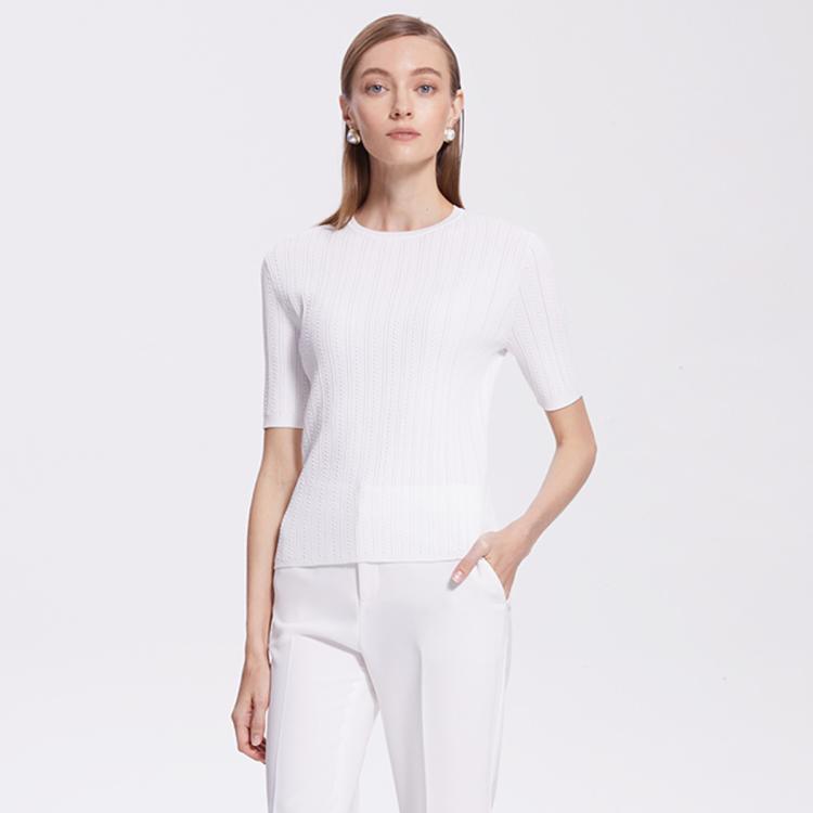 Ports 1961 宝姿女装春夏时尚针织短袖圆领套头衫 In White