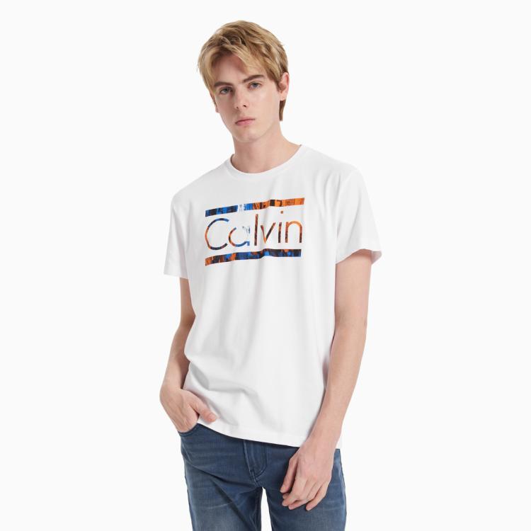 Calvin Klein Ck Jeans男女情侣中性时尚数码彩色logo印花圆领短袖t恤j319929 In White