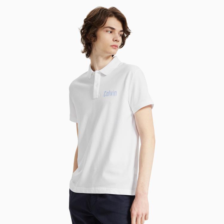 Calvin Klein Ck Jeans 男装时尚含棉撞色线形logo提花短袖polo衫j315040 In White