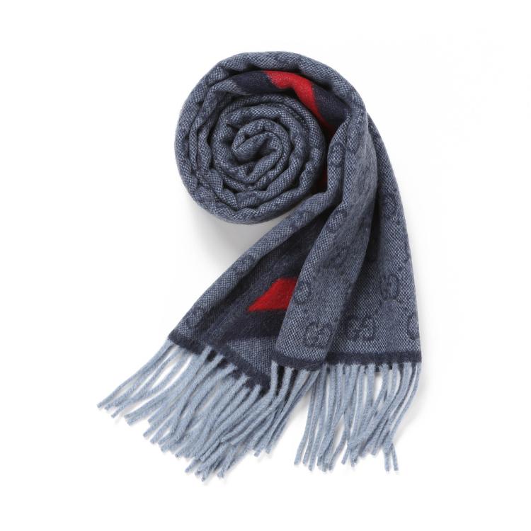 GUCCI 【秋冬送礼】古驰经典条纹撞色流苏100%羊毛围巾披肩男女同款