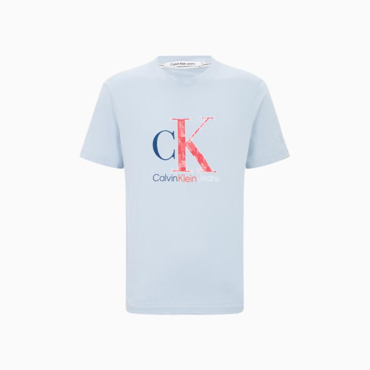 Calvin Klein 【情侣系列】ck Jeans夏季男女同款纯棉爱心绣印短袖t恤j320567 In Blue