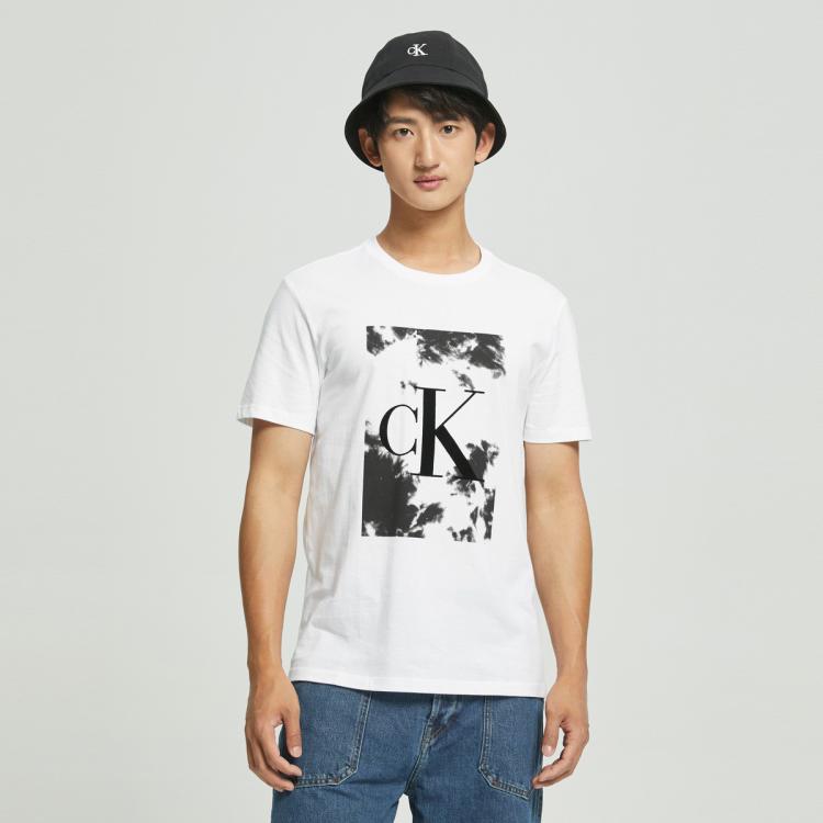 Calvin Klein Ck Jeans夏季男士时尚休闲圆领纯棉植绒logo透气短袖t恤40ic809 In White