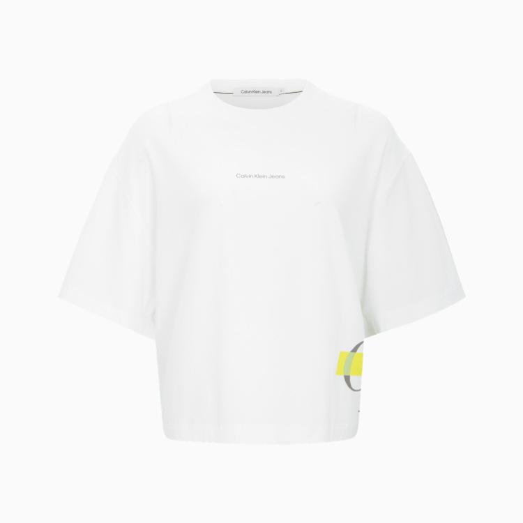 Calvin Klein Ck Jeans夏季女士时尚圆领短款简约荧光logo透气短袖t恤j218905 In White
