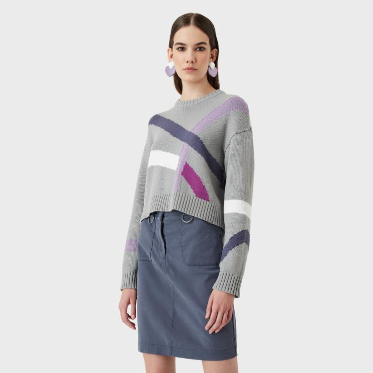 EMPORIO ARMANI EMPORIO ARMANI 阿玛尼女式简约撞色条纹针织衫