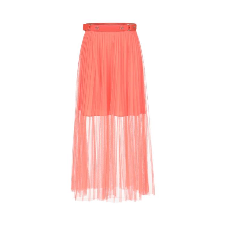 Armani Exchange 女士清透气质优雅百褶网纱魔术贴半截裙 In Pink