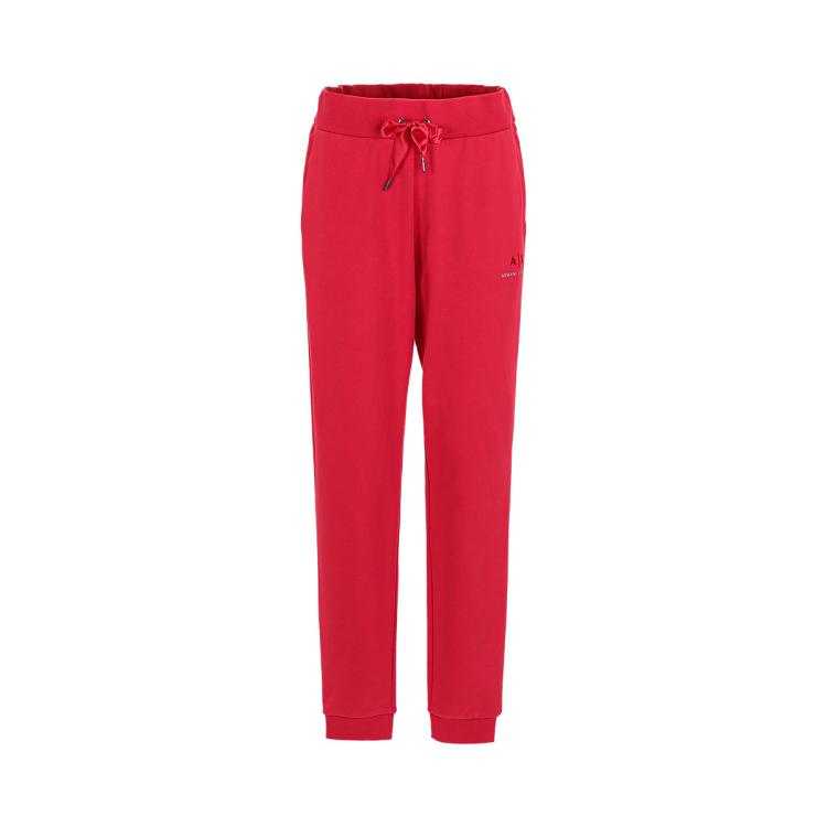 Armani Exchange 女士logo纯棉透气舒适休闲运动风束脚长裤 In Red