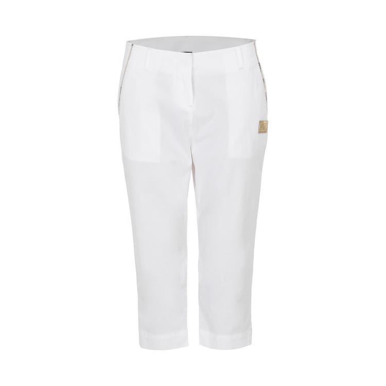 Ea7 女士含棉珠片设计小开叉直筒休闲裤 In White