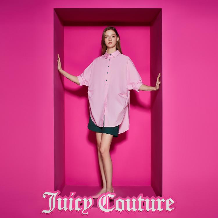 Juicy Couture 橘滋【春夏款】甜飒logo纽扣立体侧褶连袖廓型女式衬衫 In Pink