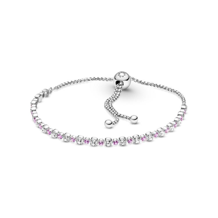PANDORA 潘多拉粉色和透明闪亮滑扣式手链 时尚轻奢简约百搭女士送礼