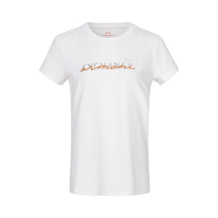 Armani Exchange 女士时尚甜美撞色logo短袖t恤 In White