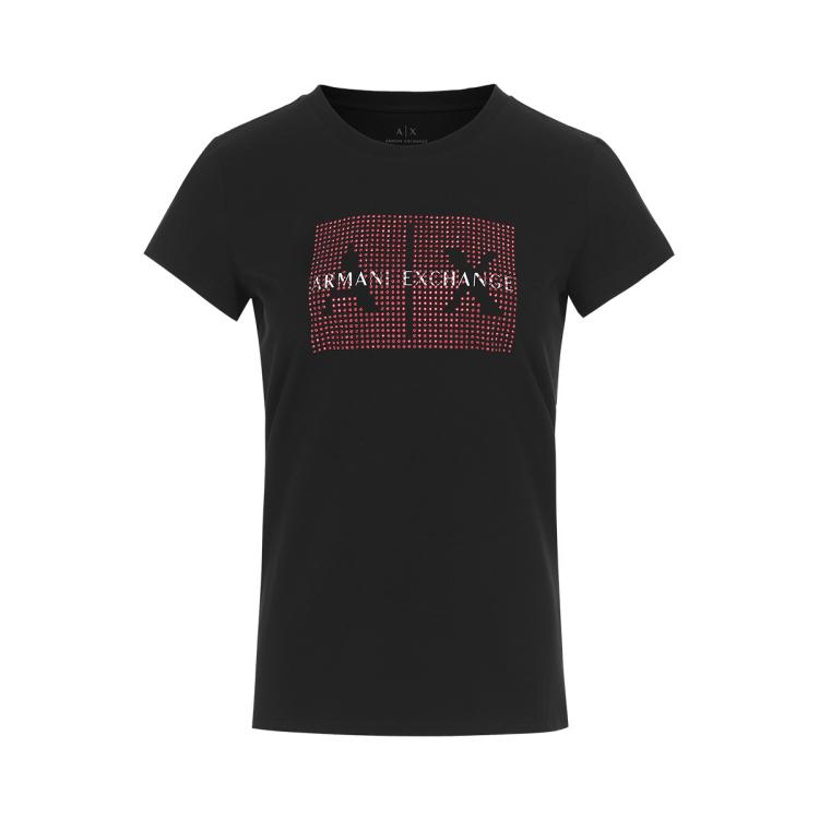 Armani Exchange 女士时髦甜美铆钉logo短袖t恤 In Black