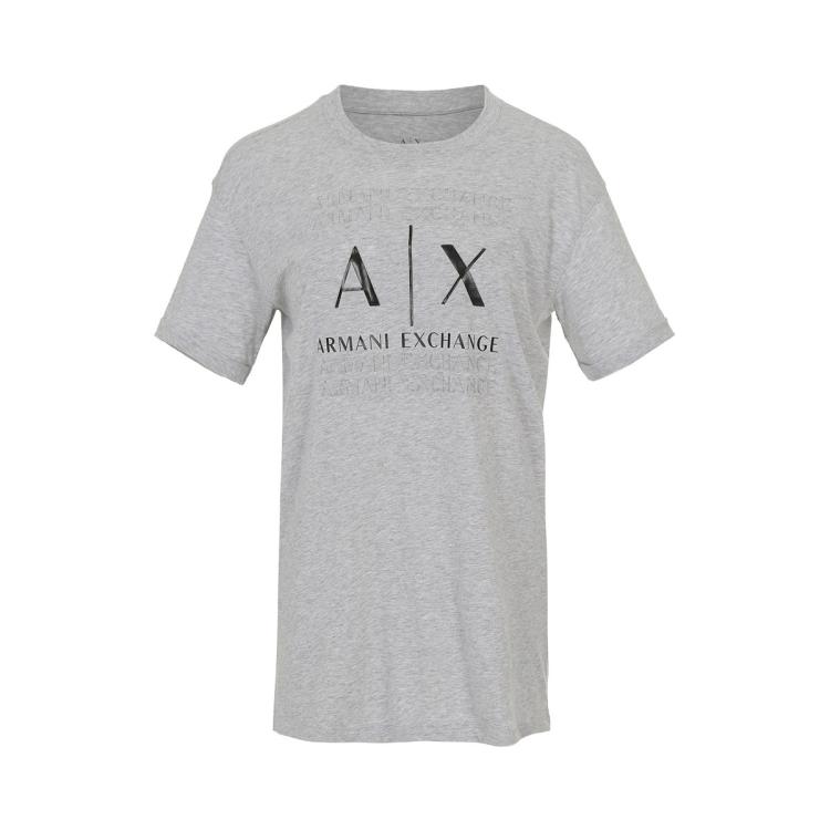 Armani Exchange 女士立体logo纯棉透气舒适收腰显瘦短袖休闲t恤 In Gray