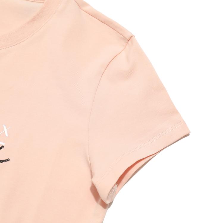 Armani Exchange 女士时尚甜美撞色logo短袖t恤 In Pink