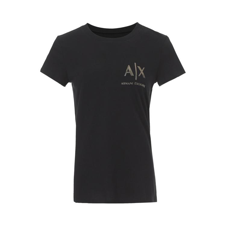 Armani Exchange 女士经典百搭甜美logo短袖t恤 In Black