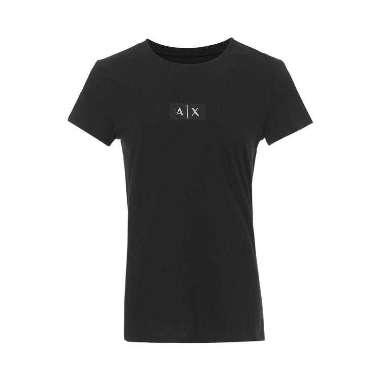 Armani Exchange 女士经典休闲烫金logo短袖t恤 In Black