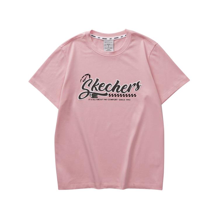 Skechers 【舒适百搭】简约时尚女士针织短袖t恤衫夏季 In Pink