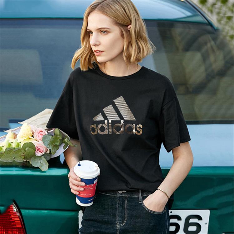 Adidas Originals 【尺码偏小】logo舒适耐磨百搭女款休闲运动圆领短袖t恤女 In Black
