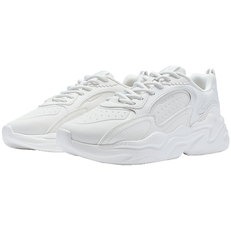 特步 经典复古运动鞋女鞋革面小白鞋女鞋轻便舒适厚底增高百搭老爹鞋