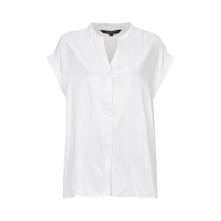 Armani Exchange 女士时髦复古亲肤丝滑透气短袖衬衫 In White
