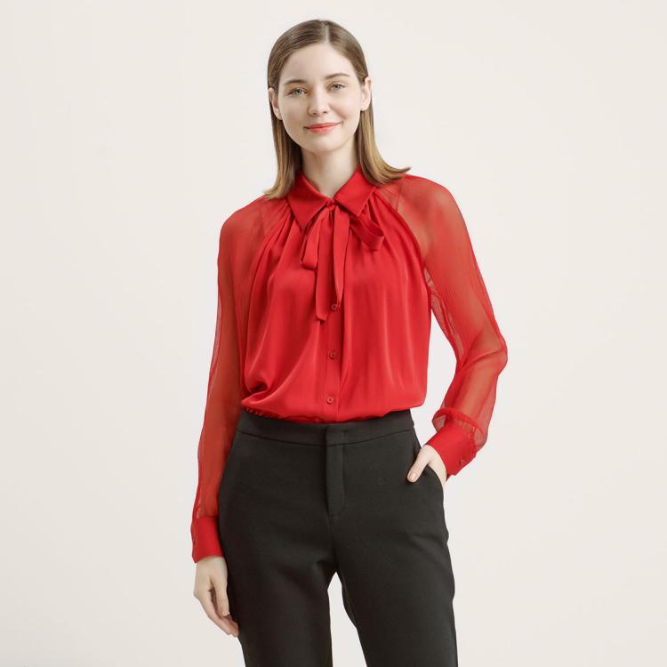 Ports 1961 宝姿女装舒适优雅丝绸长袖衬衫 In Red