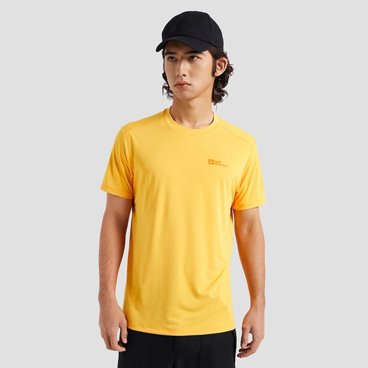 Jack Wolfskin 狼爪t恤春夏男式户外运动休闲舒适透气宽松圆领短袖 In Yellow