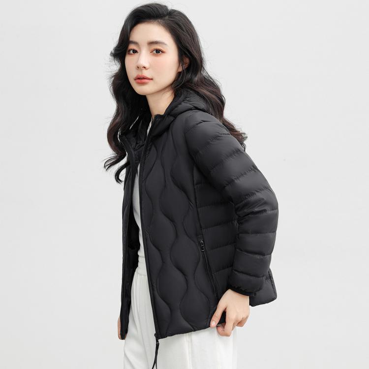 鸭鸭 轻薄羽绒服短款女连帽长袖修身显瘦防风保暖柔软舒适百搭外套