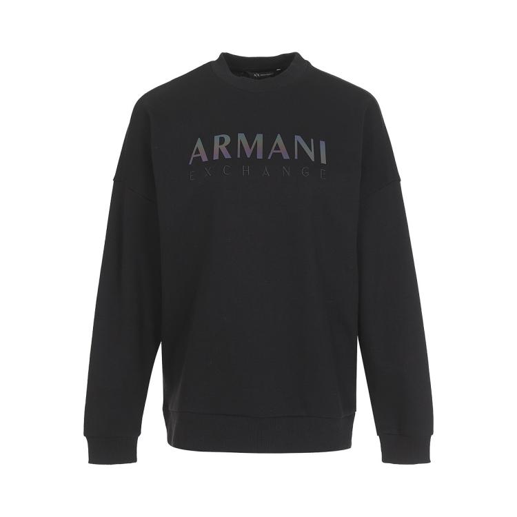 Armani Exchange 【刺绣logo】女士棉质柔软舒适长袖圆领落肩套头卫衣 In Black