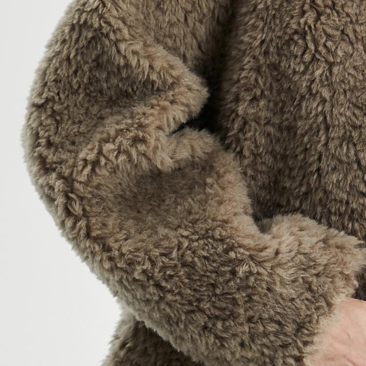 BADGLEY MISCHKA 【羊毛系列】复合皮毛一体女上衣冬牛角扣立领羊毛皮草外套